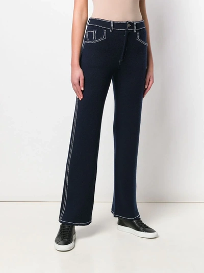 Shop Barrie Stitch Detail Flared Trousers In Blue