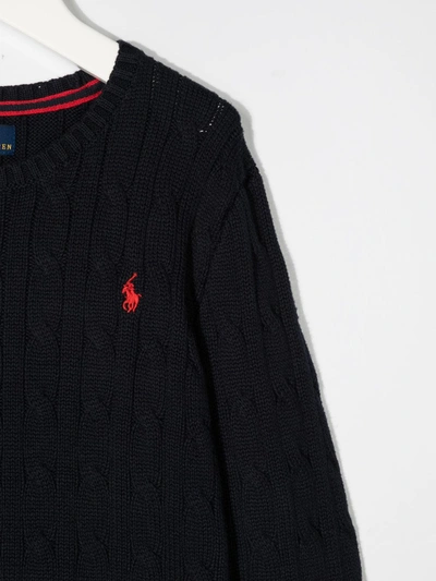 Shop Ralph Lauren Long-sleeved Embroidered Logo Jumper In Blue