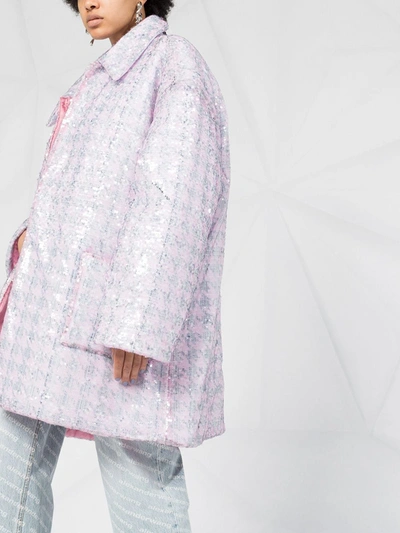 Shop Natasha Zinko Oversized Sequinned Houndstooth Print Coat In Pink