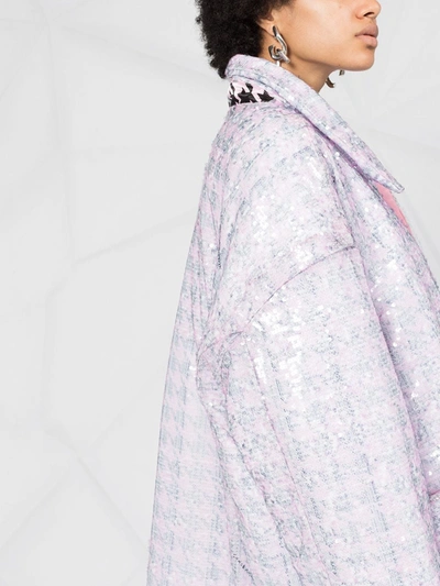 Shop Natasha Zinko Oversized Sequinned Houndstooth Print Coat In Pink