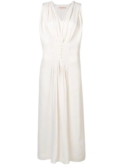 Shop Marni Button Front Drawstring Dress In Neutrals