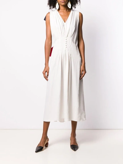 Shop Marni Button Front Drawstring Dress In Neutrals