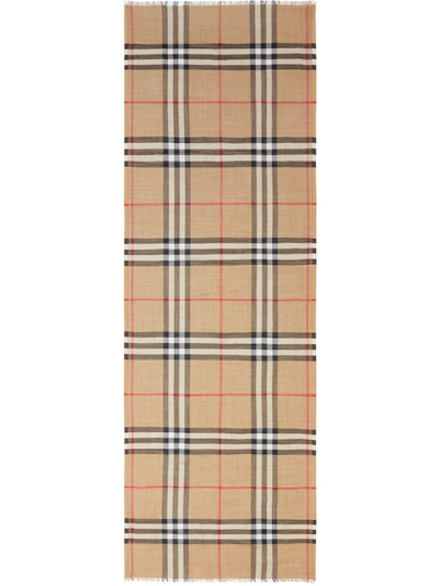 Shop Burberry Lightweight Check Wool And Silk Scarf In Neutrals