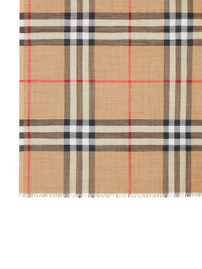 Shop Burberry Lightweight Check Wool And Silk Scarf In Neutrals