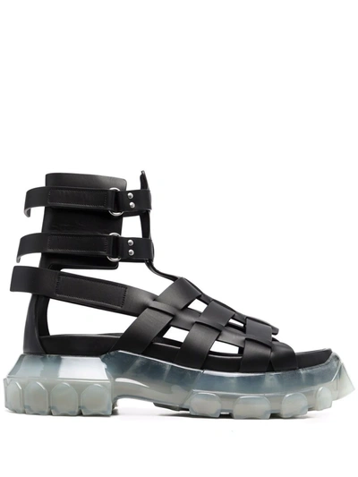 Shop Rick Owens Strappy Leather Sandals In Black