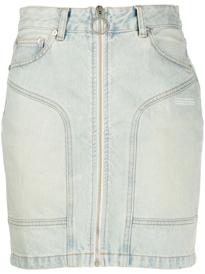Shop Off-white Front Zip Denim Mini Skirt In Blue