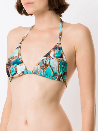 Shop Lygia & Nanny Iasmim Marbled-effect Bikini Top In Blue