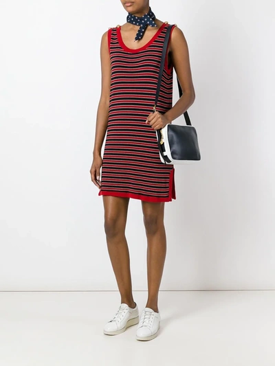 Pre-owned Moschino Vintage Striped Tank Dress In Red