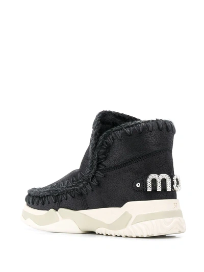 Mou Cracked Black Eskimo Trainer Rhinestones In Black