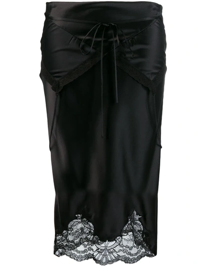 Shop Alexander Wang Tie Fold Over Slip Skirt In Black
