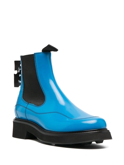Shop Off-white Logo Tag Chelsea Boots In Blue