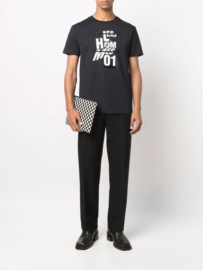 Shop Les Hommes Graphic Logo-print Crew-neck T-shirt In Black
