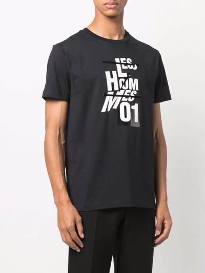 Shop Les Hommes Graphic Logo-print Crew-neck T-shirt In Black