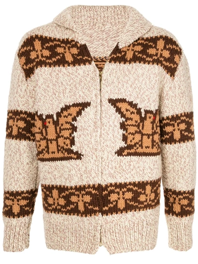 Pre-owned Fake Alpha Vintage 1960s  Intarsia-knit Cardigan In Brown