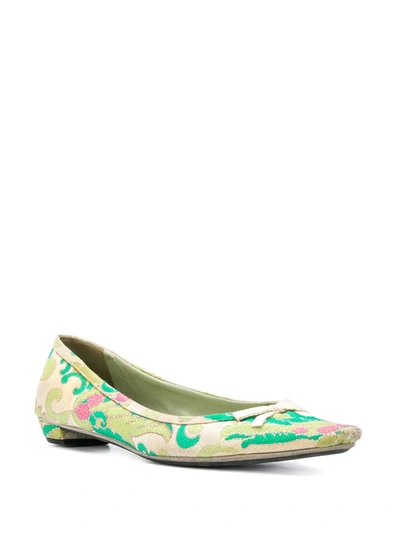 Pre-owned Prada 1990s Jacquard Pointed Ballerinas In Multicolour