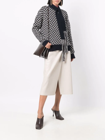 Jil Sander Fringed Tie-neck Intarsia Wool Sweater In 蓝色