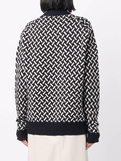 Jil Sander Fringed Tie-neck Intarsia Wool Sweater In 蓝色
