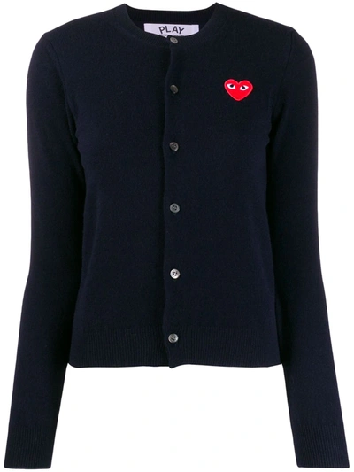 Shop Comme Des Garçons Play Long Sleeve Logo Cardigan In Blue