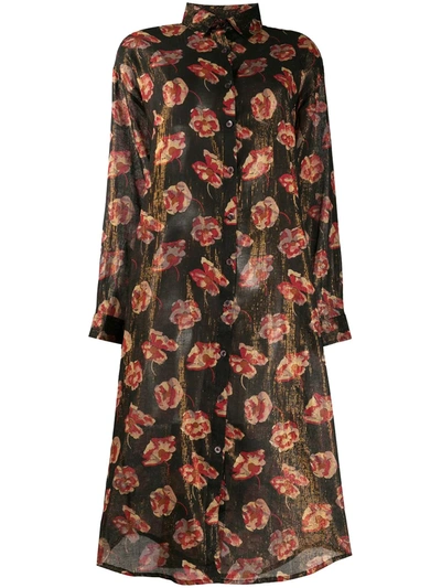 Shop Mes Demoiselles Sheer Floral Print Dress In Black