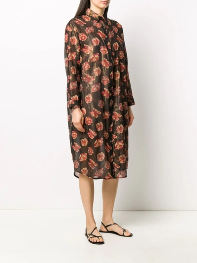 Shop Mes Demoiselles Sheer Floral Print Dress In Black