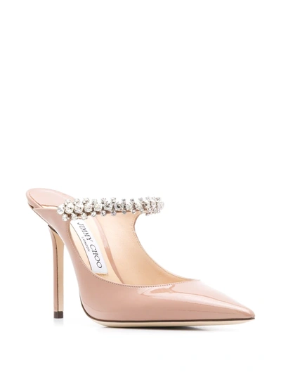 Jimmy Choo Womens Ballet Pink Bing 100 Crystal-embellished Patent-leather Heeled Mules In Pink