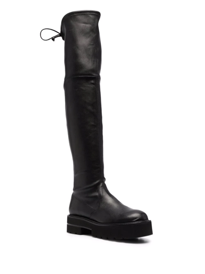 Stuart Weitzman Lowland Ultralift Stretch Leather Over The Knee Boots In Black Modesens