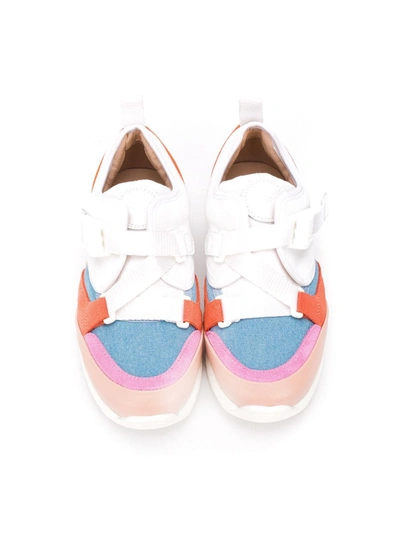 Shop Chloé Contrast-panel Cross-strap Trainers In White