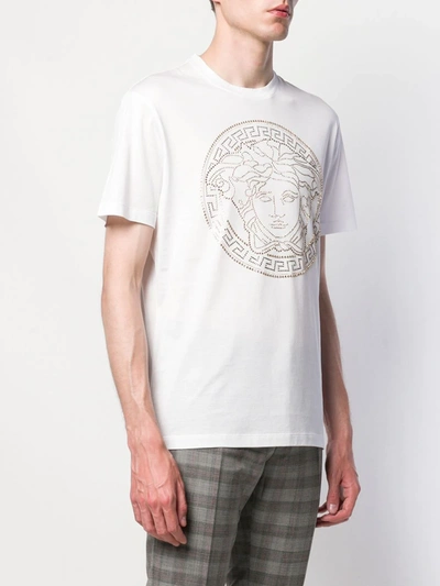 Shop Versace Medusa Motif Studded T-shirt In White