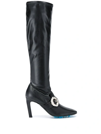 Shop Off-white Buckle-detail Over-the-knee Boots In Black