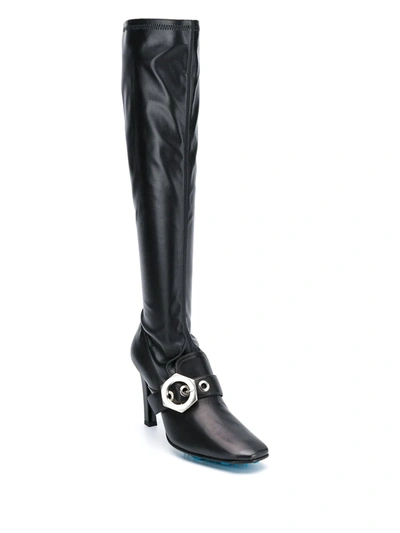 Shop Off-white Buckle-detail Over-the-knee Boots In Black