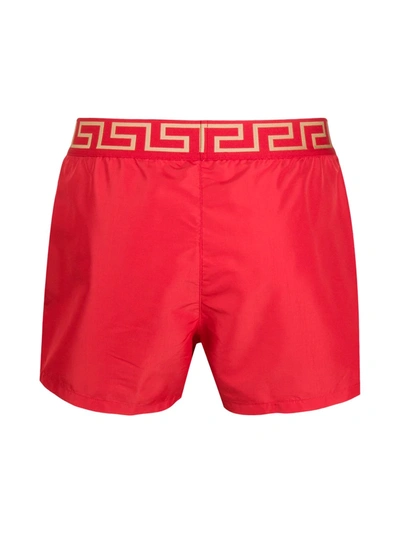 Versace Greca Border Long Boxer Trunks In Red