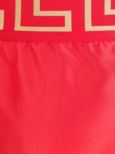 Versace Greca Border Long Boxer Trunks In Red