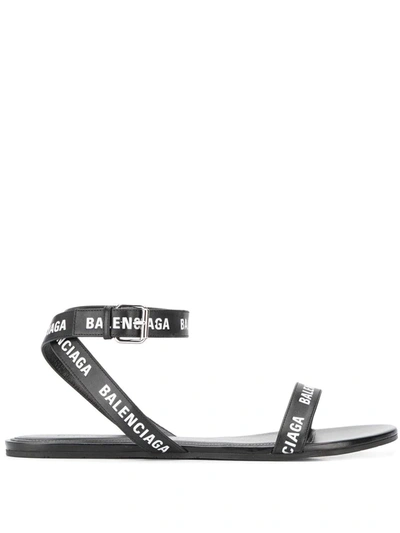 Shop Balenciaga Round Flat Sandals In Black