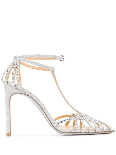 Shop Giannico Eve 110mm Glitter Sandals In Silver