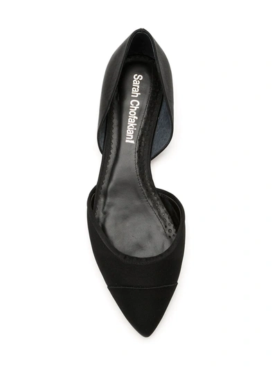 Shop Sarah Chofakian Satin Leather Ballerina Shoes In Black