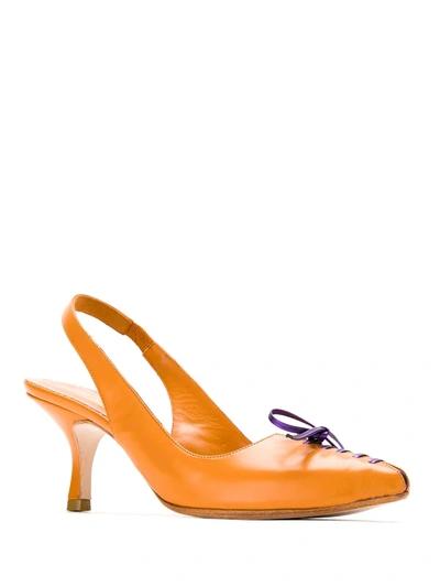 Shop Sarah Chofakian Bow Slingback Leather Pumps In Orange