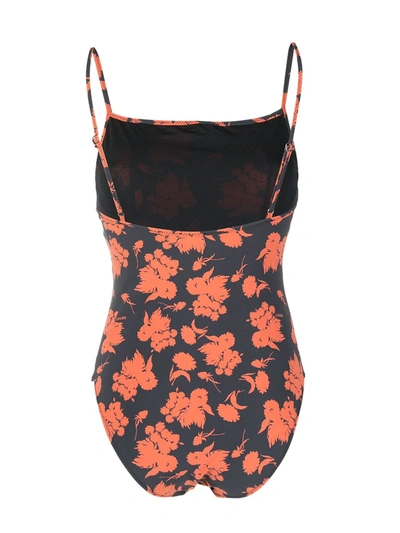Shop Ganni Floral-print Swimsuit In Orange