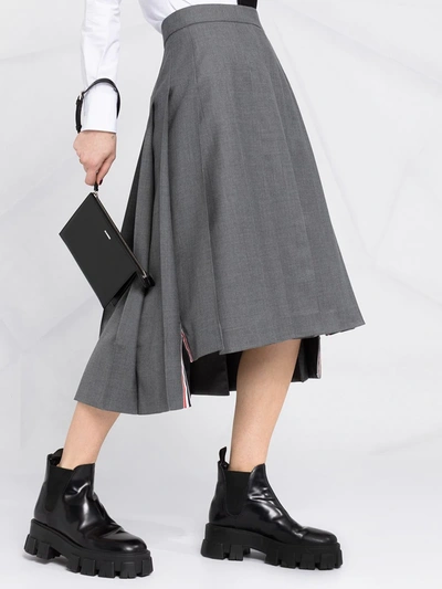 Shop Thom Browne Pleated Midi Skirt In Grau