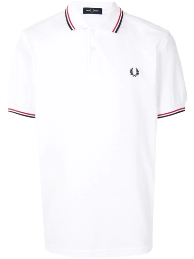 Shop Fred Perry Stripe-trim Logo Polo Shirt In White