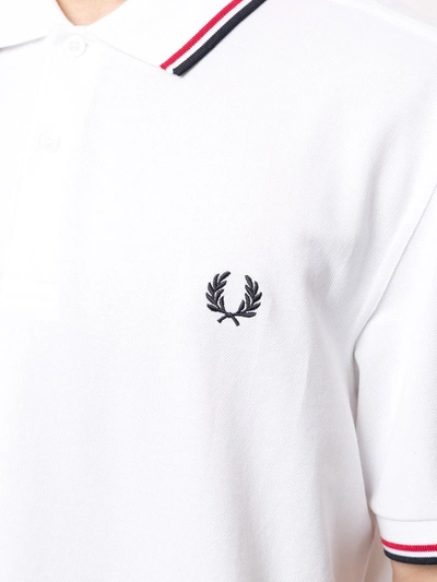 Shop Fred Perry Stripe-trim Logo Polo Shirt In White