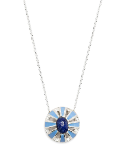 Shop Akansha Sethi Lapis Lazuli Enamel Button Necklace In Silver