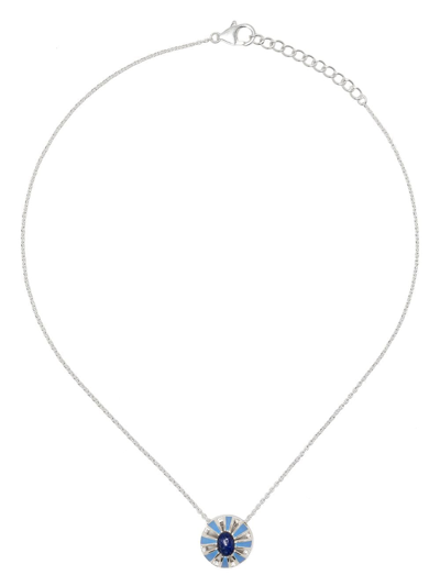 Shop Akansha Sethi Lapis Lazuli Enamel Button Necklace In Silver