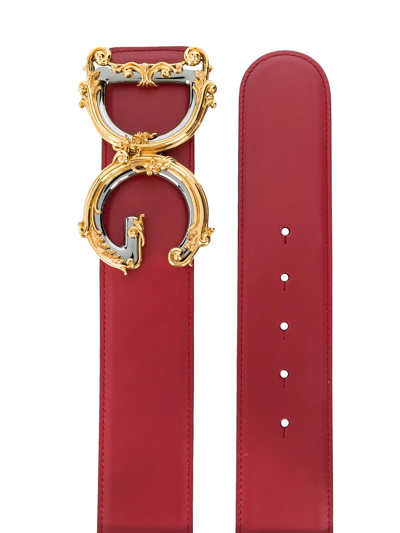 Shop Dolce & Gabbana Embellished Dg Buckle Belt In Red