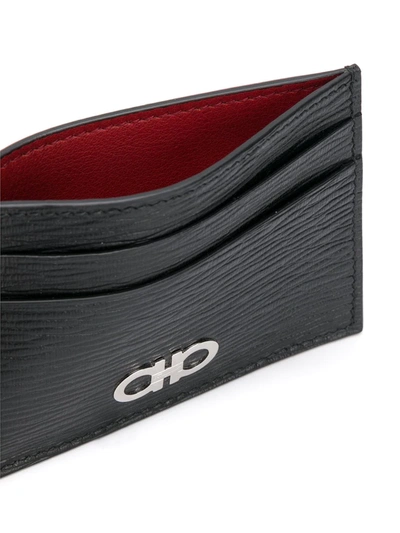 Ferragamo Black Leather Card Holder With Gancini Logo