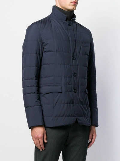 Shop Herno Buttoned Up Padded Jacket In Blue