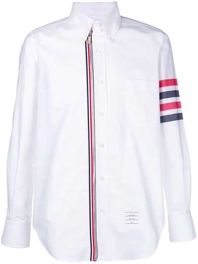 Shop Thom Browne 4-bar Zip-front Oxford Shirt In White