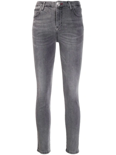 Philipp Plein Crystal-embellished High-waisted Jeans In Grey