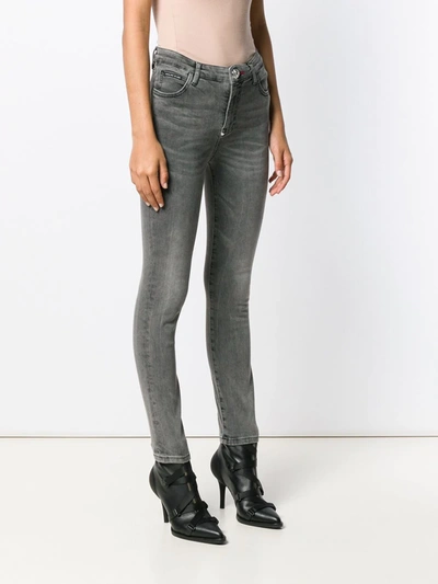Philipp Plein Crystal-embellished High-waisted Jeans In Grey