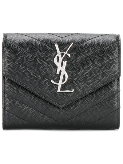 Shop Saint Laurent Monogram Leather Wallet In Black
