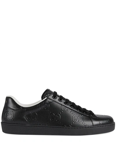 Shop Gucci Ace Monogram-embossed Sneakers In Black